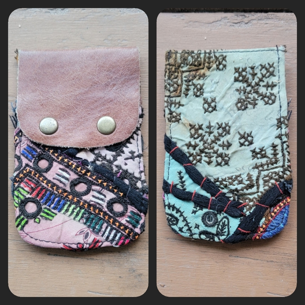 🕺🥂 Free People Boho Embroidered Repurposed vtg banjara hippie Wallet card case